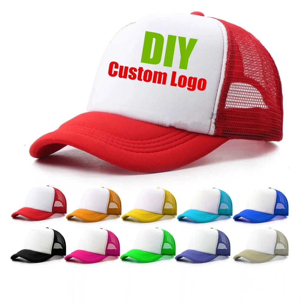 1 Piece Custom Logo Mesh HatsCheap Adult Adjustable Polyester Baseball Caps Students Hat Free Design