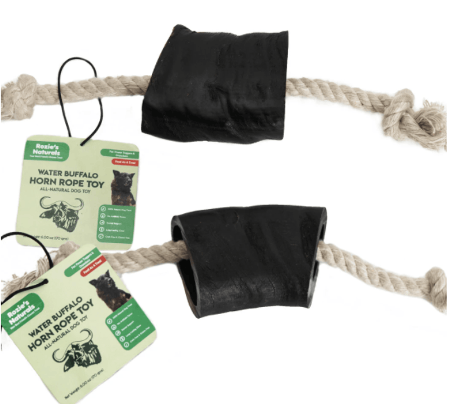 Natural Water Buffalo Horn & Cotton Rope Chew Toy for Dogs - 14"-1