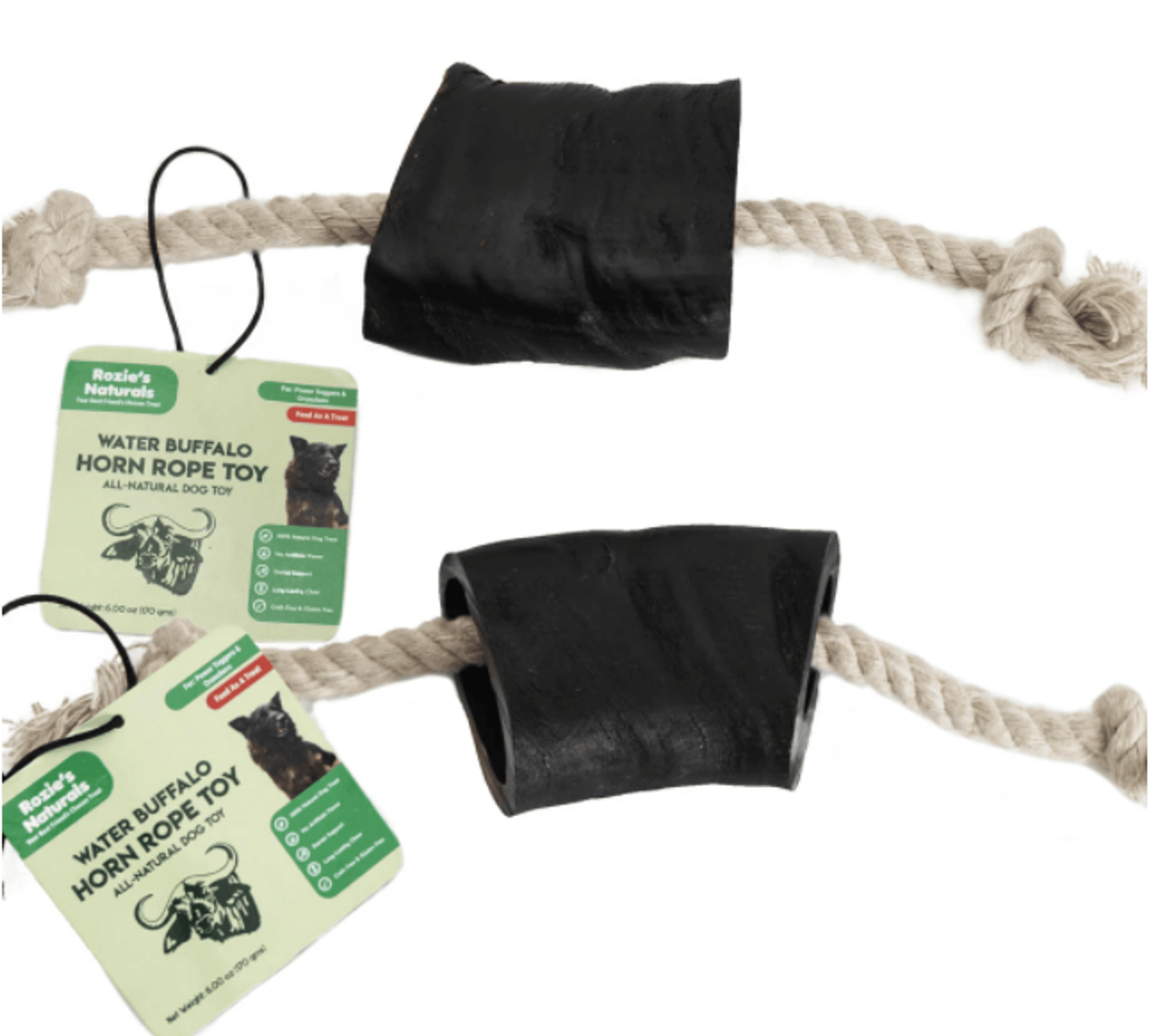 Natural Water Buffalo Horn & Cotton Rope Chew Toy for Dogs - 14"-1