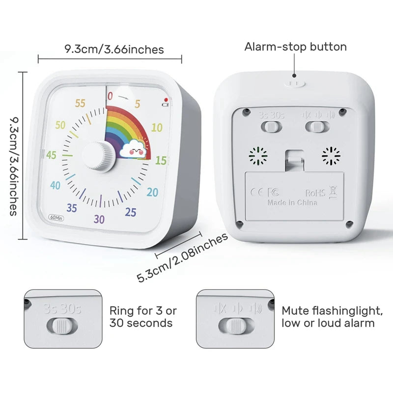60 Minute Visual Timer With Protective Case, Rainbow Disk Timer, Silent Countdown Time Management Tool