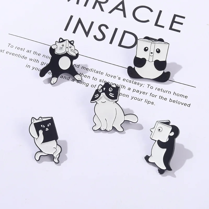 Lovely Animal Enamel Pin Custom Cat Penguin Panda Read A Book Brooch Bag Lapel Pin Cartoon Funny Badge Jewelry Gift for Kid