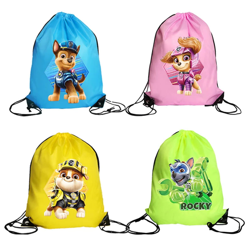 Paw Patrol Drawstring Bag Boys Girls Sport String Pocket Clothes Shoes Storage Cute Anime Chase Skye Waterproof Outdoor Backpack