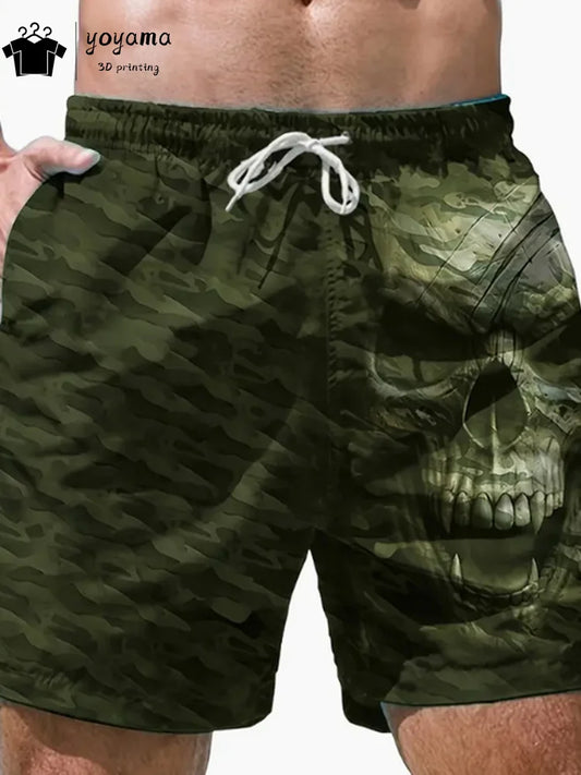 Fashion Skull Print Shorts Summer Mens Shorts Drawstring Men's Pants Casual Men's Fitness Sports Short Pants Breathable Man Pant