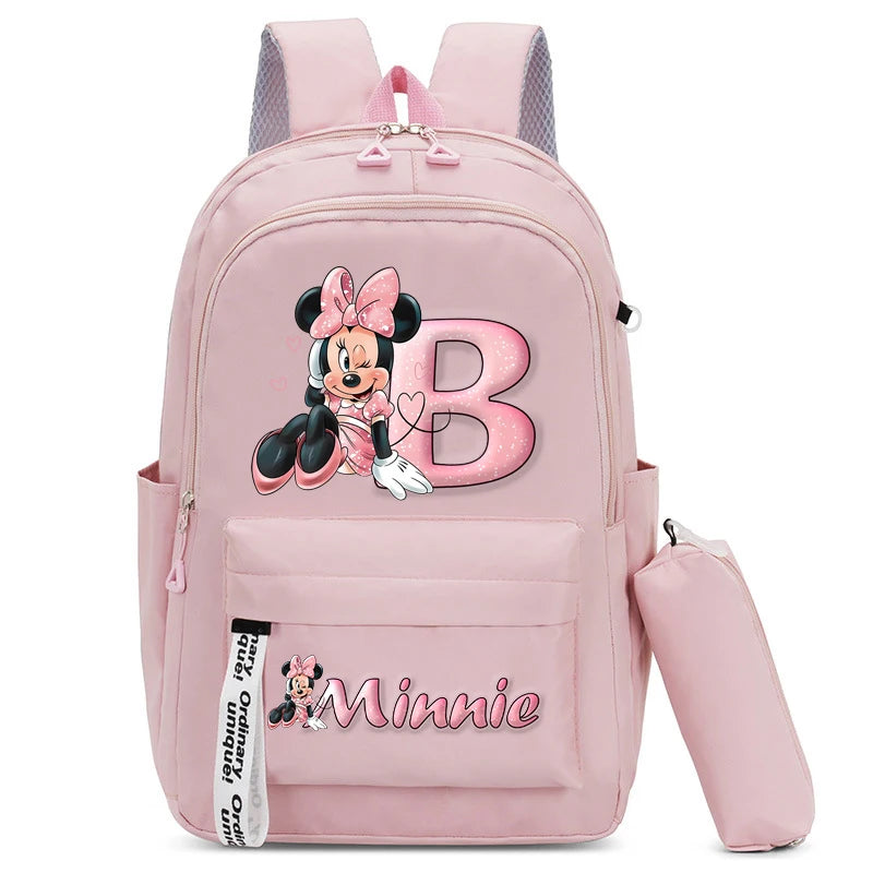 Minnie Mouse Backpack Pencil Case 2pcs Boy Girl Student Teenager Book Bags Men Rucksack Travel Backpack Mochila Escolar Gift