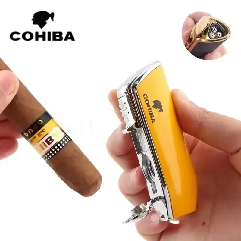 COHIBA Cigar Lighter with Three Straight Punch and Windproof Inflatable Lighter Portable Personalized Gift Lighter Small Tool
