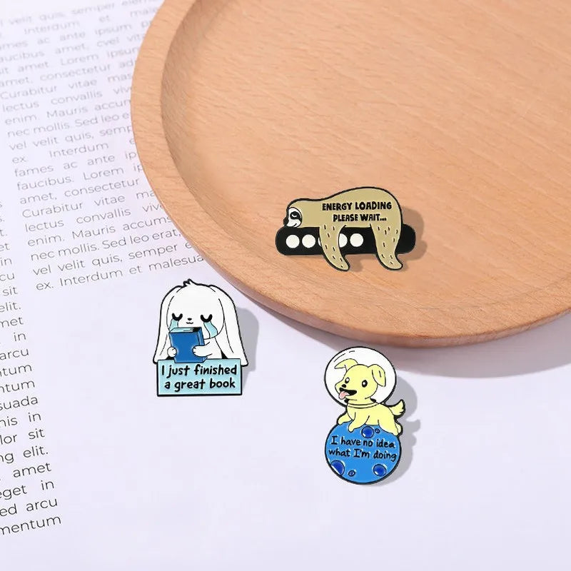 Bookworm Enamel Pins Custom Rabbit Dog Sloth Brooch Lapel Badge Bag Cartoon Funny Animal Books Jewelry Gift for Kids Friends