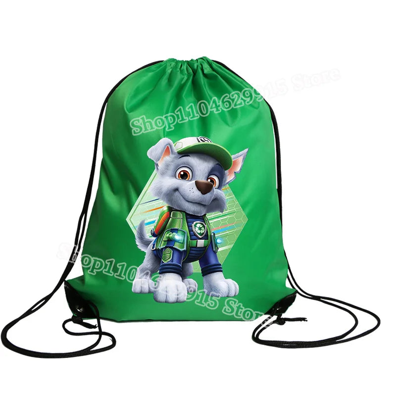 Paw Patrol Drawstring Bag Boys Girls Sport String Pocket Clothes Shoes Storage Cute Anime Chase Skye Waterproof Outdoor Backpack