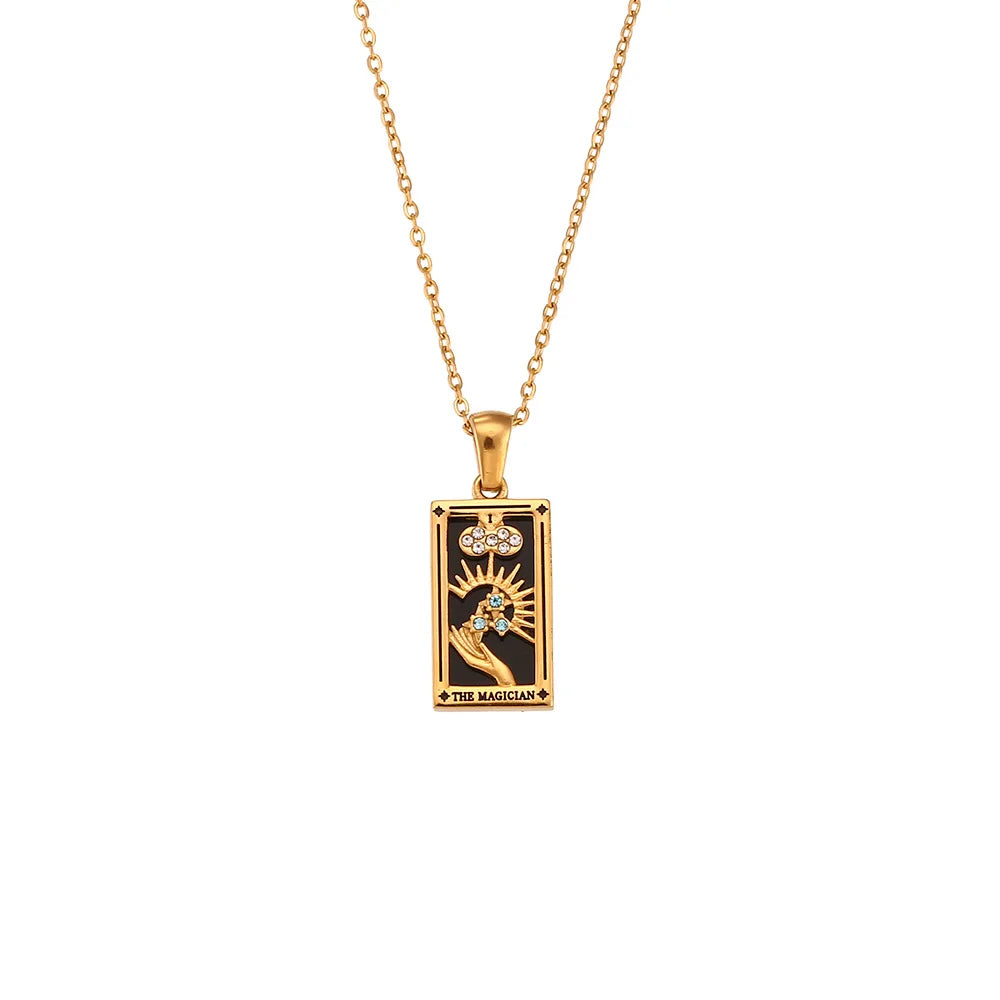 Gold Color Necklace for Women Zircon Christmas Jewelry Colorful Geometric Meaningful Sun Lover Stainless Steel Tarot Necklaces