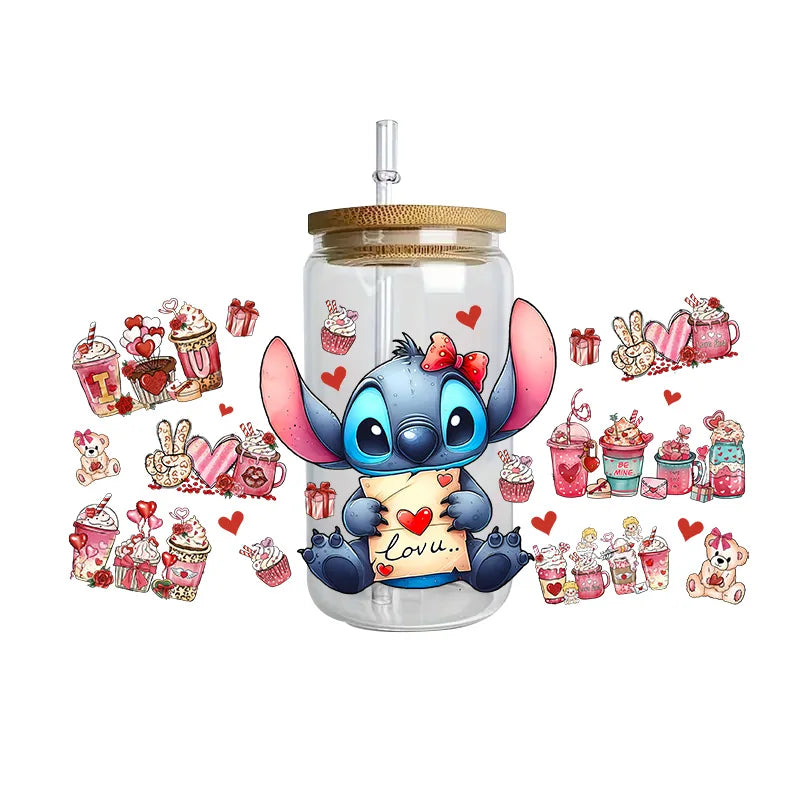 Disney Stitch Series Easy peel waterproof DIY Decals 3D transfers uvdtf crystal stickers 16oz uv dtf tumbler cup wraps sticker