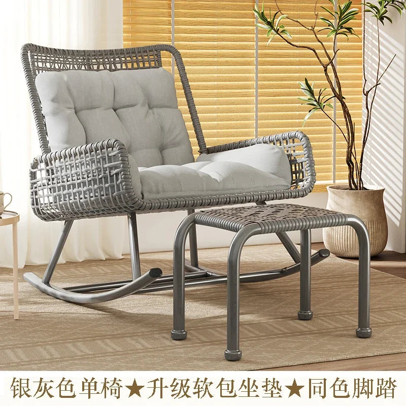 Balcony Rocking Chair 2024 New Adult Lunch Break Reclining Chair Lazy Sofa Adults Can Sleep Leisure Rattan Chair