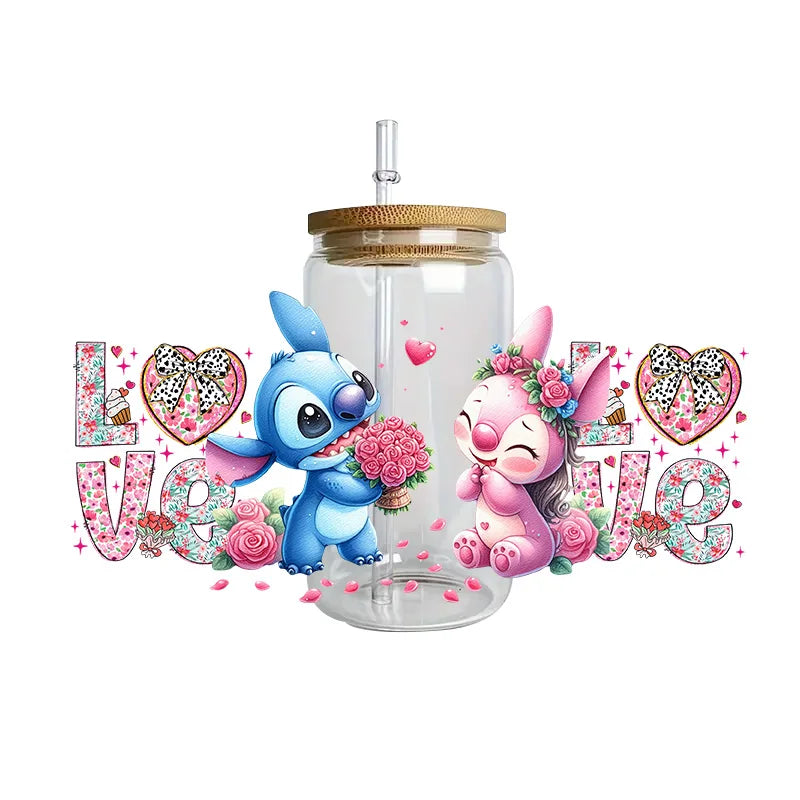 Disney Stitch Series Easy peel waterproof DIY Decals 3D transfers uvdtf crystal stickers 16oz uv dtf tumbler cup wraps sticker
