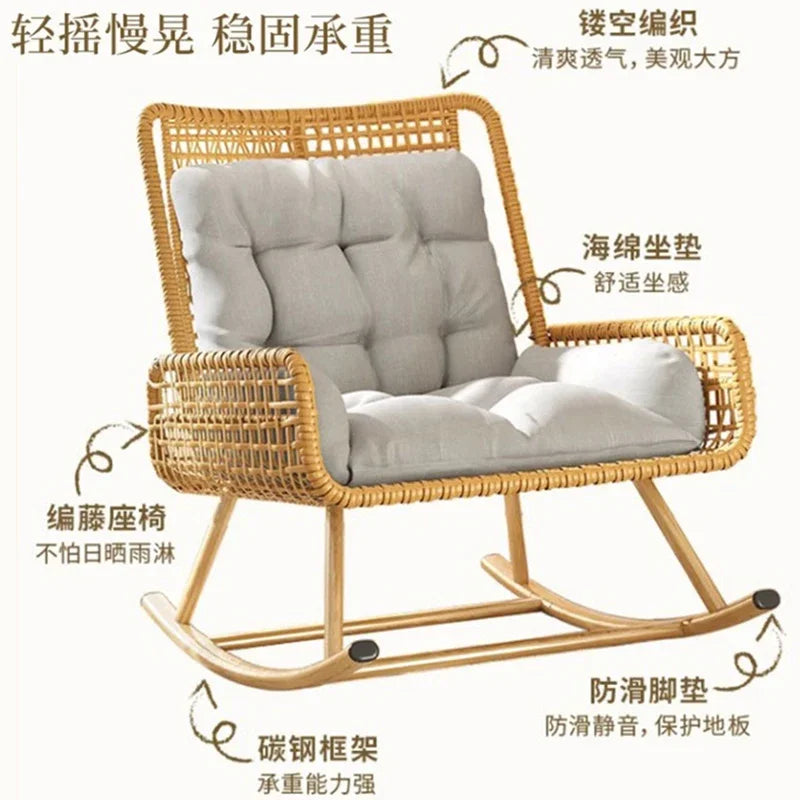 Balcony Rocking Chair 2024 New Adult Lunch Break Reclining Chair Lazy Sofa Adults Can Sleep Leisure Rattan Chair