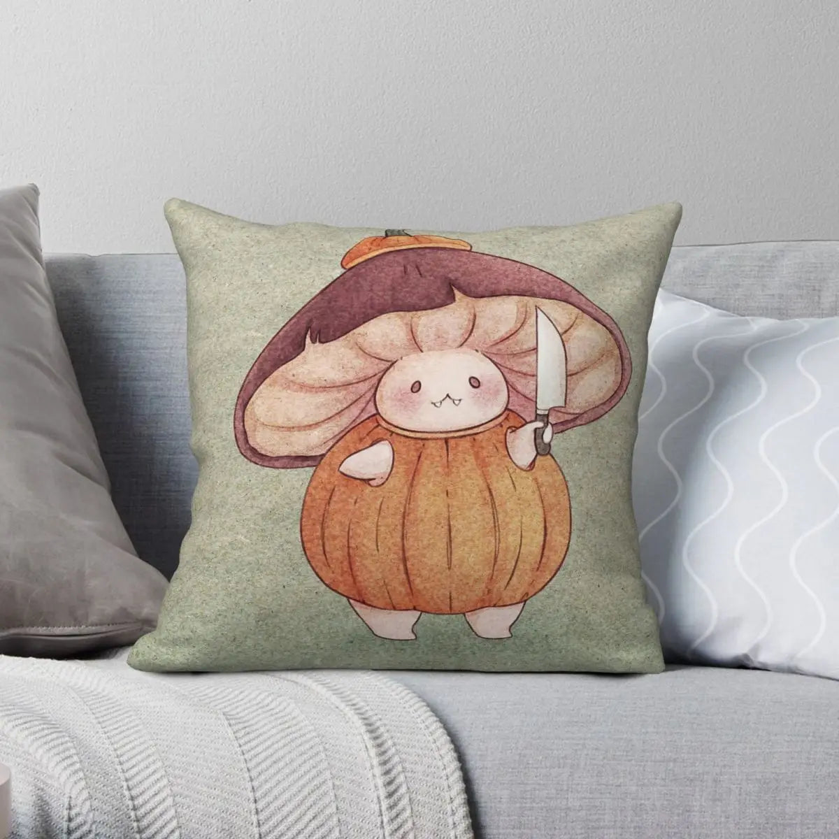 Pumpkin Halloween Mushroom Knife Square Pillowcase Polyester Linen Velvet Printed Zip Decor Car Cushion Cover
