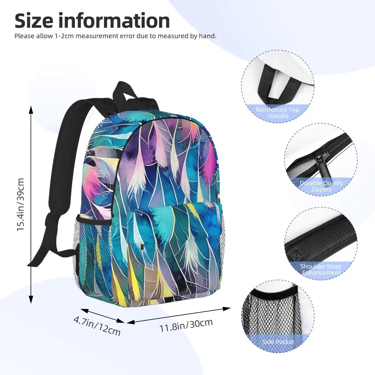 Pastel Puffs Feathers Backpack Hot Sale Daypack Large Capacity Boy Girls BookBag Shoulder Bags for Men Women Children School Bag