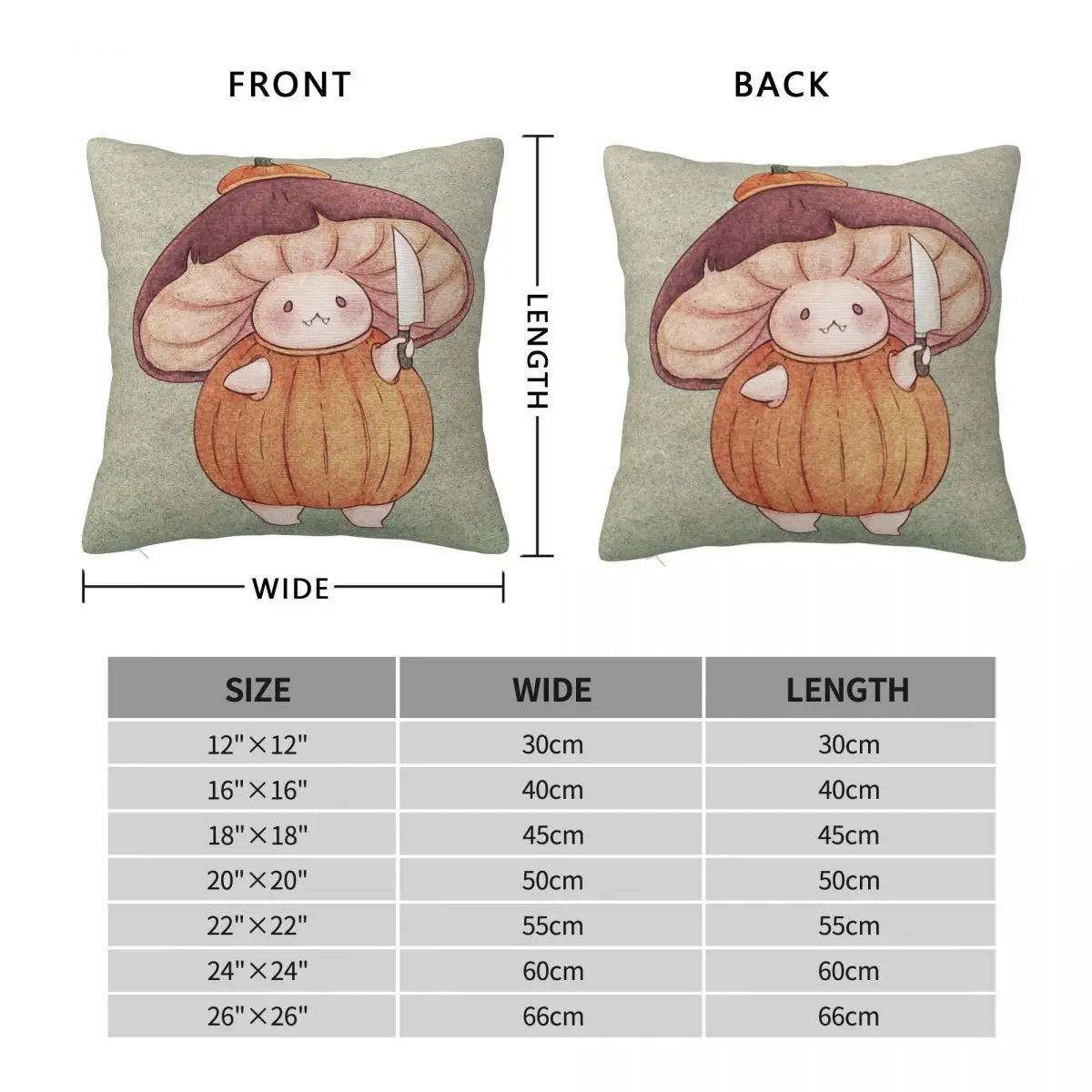 Pumpkin Halloween Mushroom Knife Square Pillowcase Polyester Linen Velvet Printed Zip Decor Car Cushion Cover