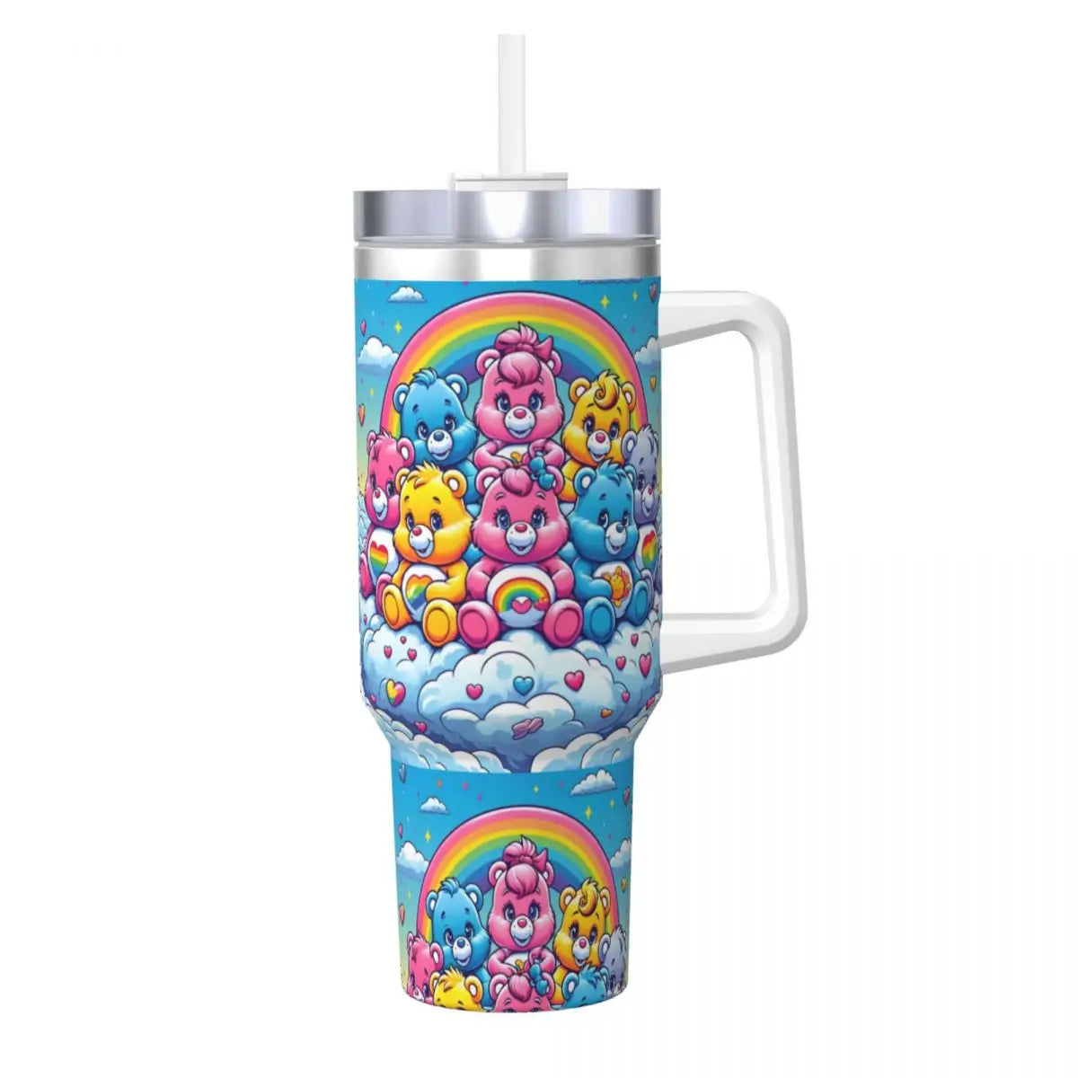 Care Bears Stainless Steel Tumbler Camping Thermal Cups With Straws and Lid Large Capacity Car Mugs Hot Drinks Water Bottle