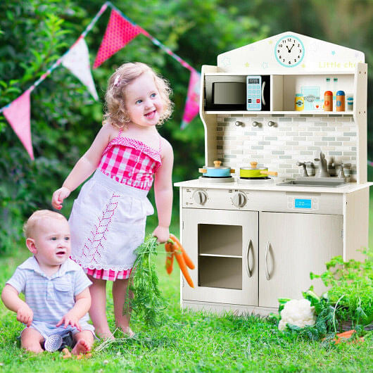 Kids Wooden Pretend Cooking Playset Cookware Play Set Kitchen Toys Toddler Gift-Pink-6