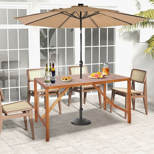 67 Inch Patio Rectangle Acacia Wood Dining Table with Umbrella Hole-0
