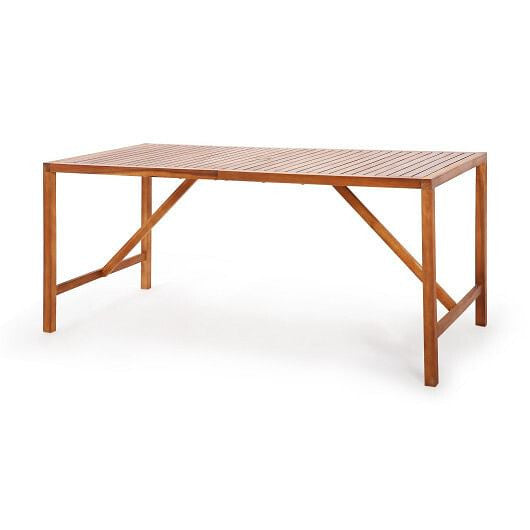 67 Inch Patio Rectangle Acacia Wood Dining Table with Umbrella Hole-2