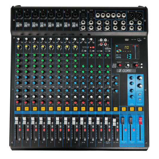 5Core Audio DJ Mixer 16 Channel Sound Board Console w 24 SPX Effect 48V Phantom Power-0
