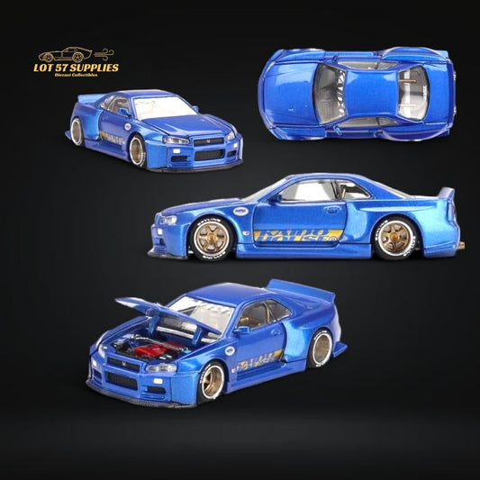 (Pre-Order) Mini GT x Kaido House Nissan Skyline GT-R R34 V2 SHINJUKU BLUE 1:64 KHMG158-0