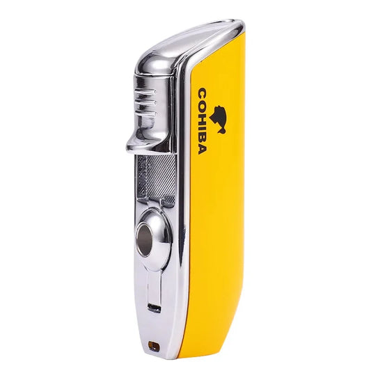COHIBA Cigar Lighter with Three Straight Punch and Windproof Inflatable Lighter Portable Personalized Gift Lighter Small Tool