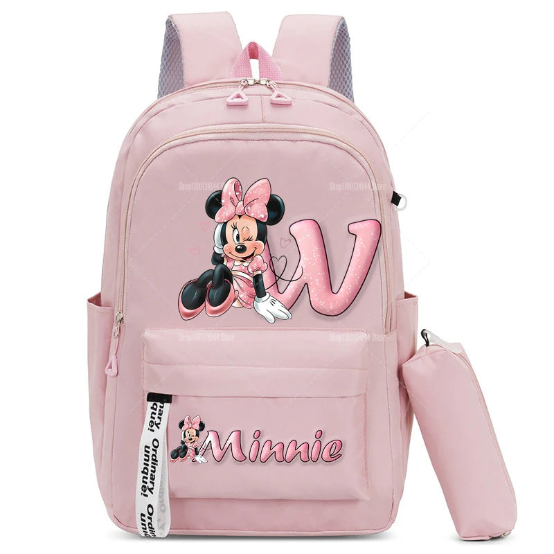 Minnie Mouse Backpack Pencil Case 2pcs Boy Girl Student Teenager Book Bags Men Rucksack Travel Backpack Mochila Escolar Gift