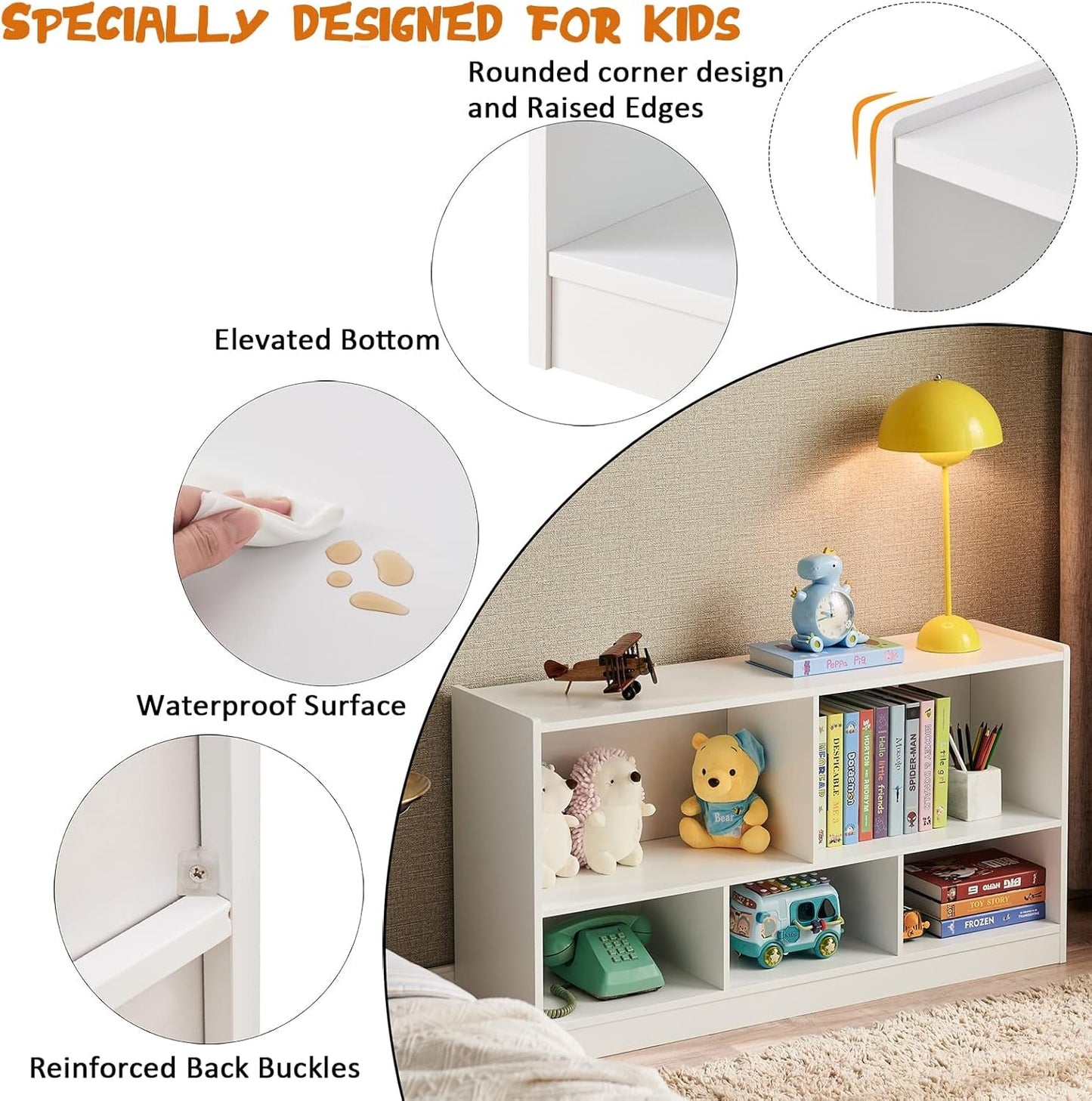 Toy Organizers and Storage, 5-Section Kids Bookshelf for Organizing Books Toys, School Classroom Wooden Storage Cabinet for Children'S Room, Playroom, Nursery-3