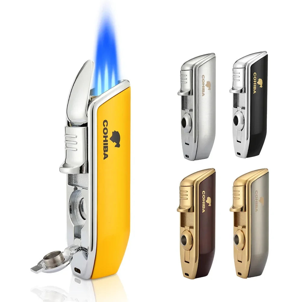 COHIBA Cigar Lighter with Three Straight Punch and Windproof Inflatable Lighter Portable Personalized Gift Lighter Small Tool