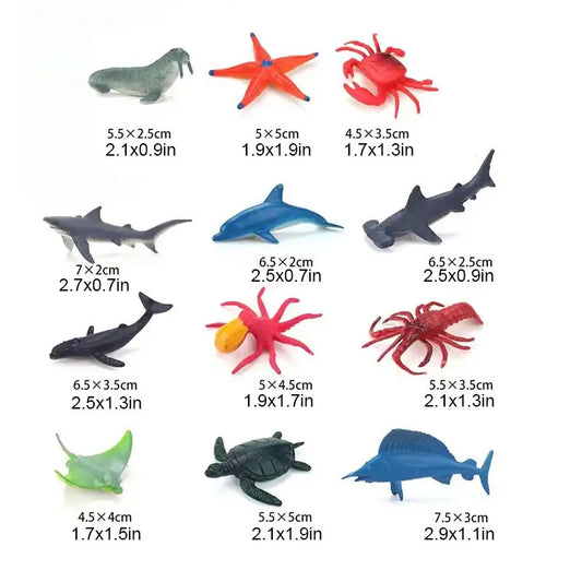 12-Piece Sea Animal Toys Set: Realistic Ocean Animal Figures for Bath time Learning And Fun,Starfish, lobster, dolphin Small Gif