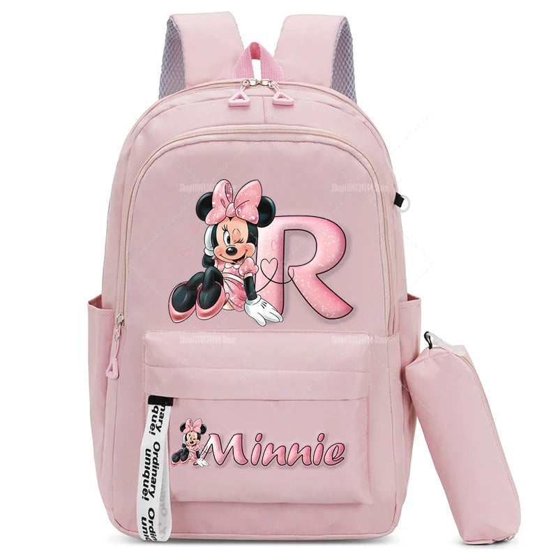 Minnie Mouse Backpack Pencil Case 2pcs Boy Girl Student Teenager Book Bags Men Rucksack Travel Backpack Mochila Escolar Gift