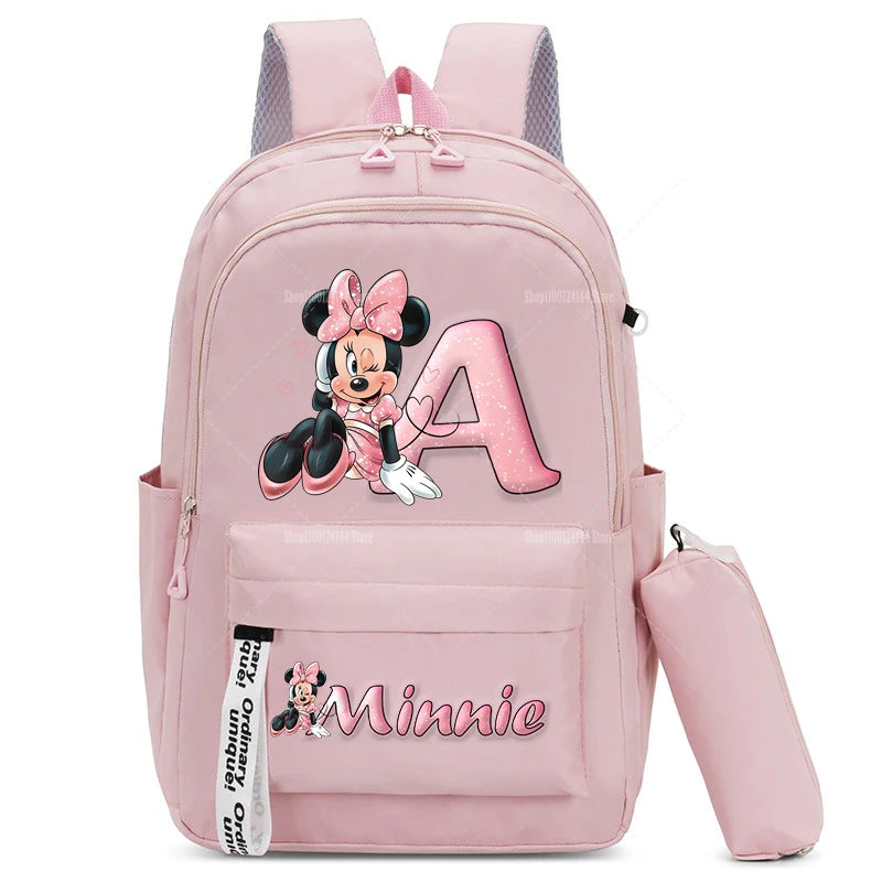 Minnie Mouse Backpack Pencil Case 2pcs Boy Girl Student Teenager Book Bags Men Rucksack Travel Backpack Mochila Escolar Gift