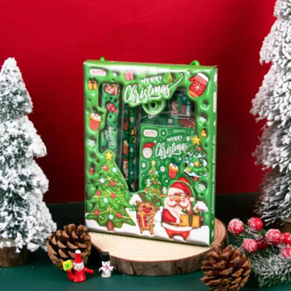 6pcs Christmas Gifts Kids Stationery set Party Favor Pencil Eraser Note Book Xmas Back To School Goodie Bag Carnival Supplies