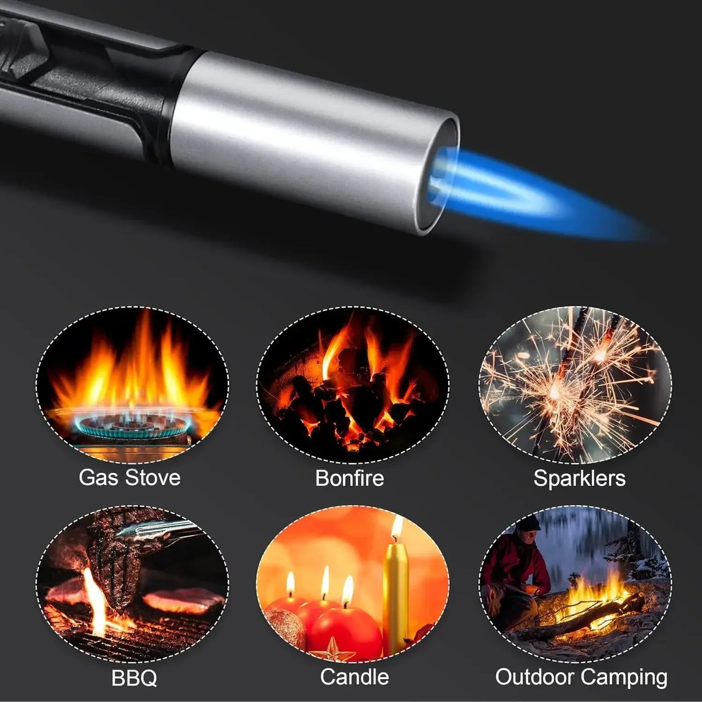 HONEST Metal Windproof Lighter Jet Flame Inflatable Pen Style Butane Lighter, Kitchen Barbecue Candle Camping Men's Small Tool