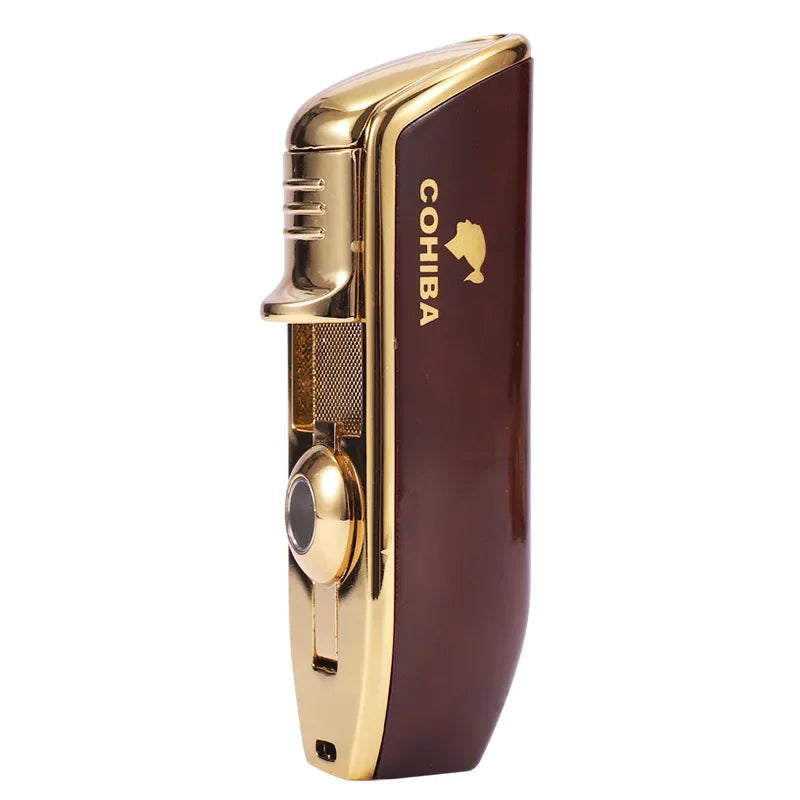 COHIBA Cigar Lighter with Three Straight Punch and Windproof Inflatable Lighter Portable Personalized Gift Lighter Small Tool