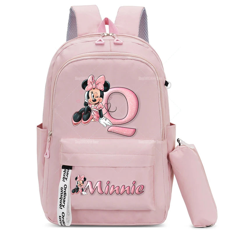 Minnie Mouse Backpack Pencil Case 2pcs Boy Girl Student Teenager Book Bags Men Rucksack Travel Backpack Mochila Escolar Gift