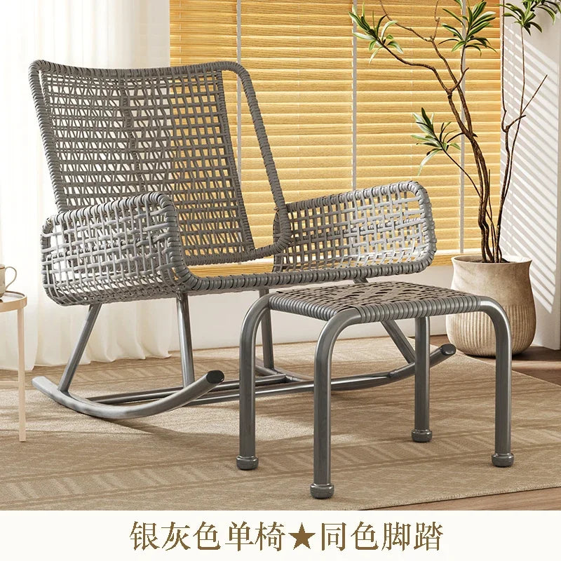 Balcony Rocking Chair 2024 New Adult Lunch Break Reclining Chair Lazy Sofa Adults Can Sleep Leisure Rattan Chair