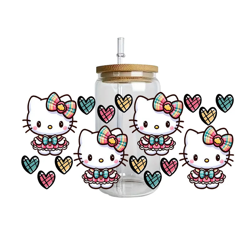 Miniso Hello Kitty Easy peel waterproof DIY Decals 3D transfers uvdtf crystal stickers 16oz uv dtf tumbler cup wraps sticker