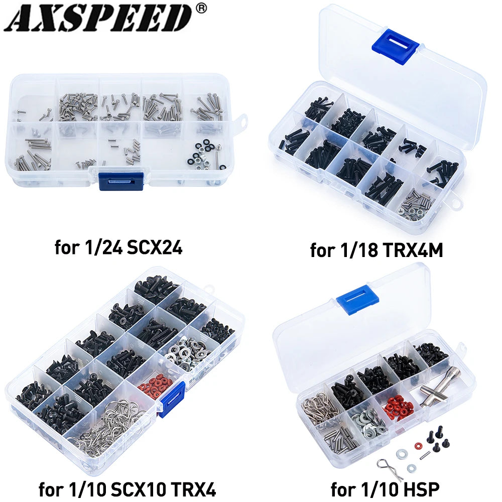 AXSPEED RC Car Repair Tools Screws Box Set for 1/8 1/10 1/18 1/24 Axial SCX10 SCX24 TRX4M TRX4 TRX6 D90 HSP Tamiya Redcat Ascent