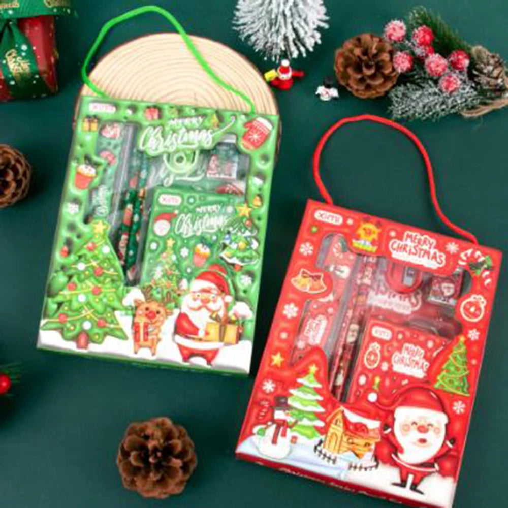 6pcs Christmas Gifts Kids Stationery set Party Favor Pencil Eraser Note Book Xmas Back To School Goodie Bag Carnival Supplies