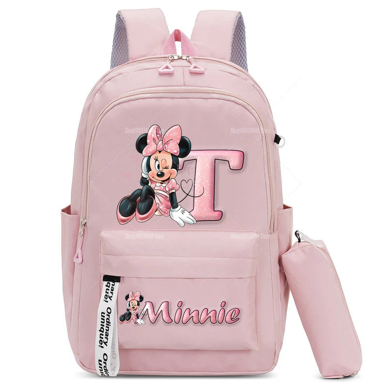 Minnie Mouse Backpack Pencil Case 2pcs Boy Girl Student Teenager Book Bags Men Rucksack Travel Backpack Mochila Escolar Gift