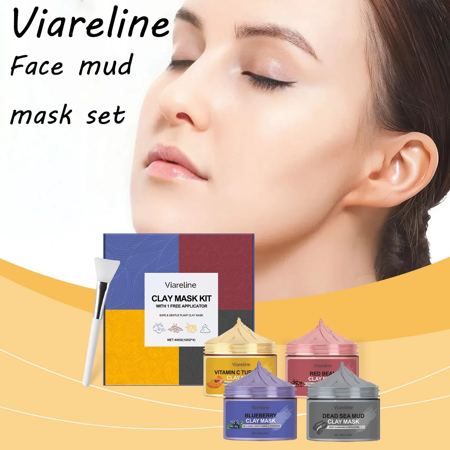 Viareline Deep Cleaning Face Clay Mask Remove Pores Dirts Smoothing Moisturizing Reduce Dullness Exfoliating Face Clay Mask Set