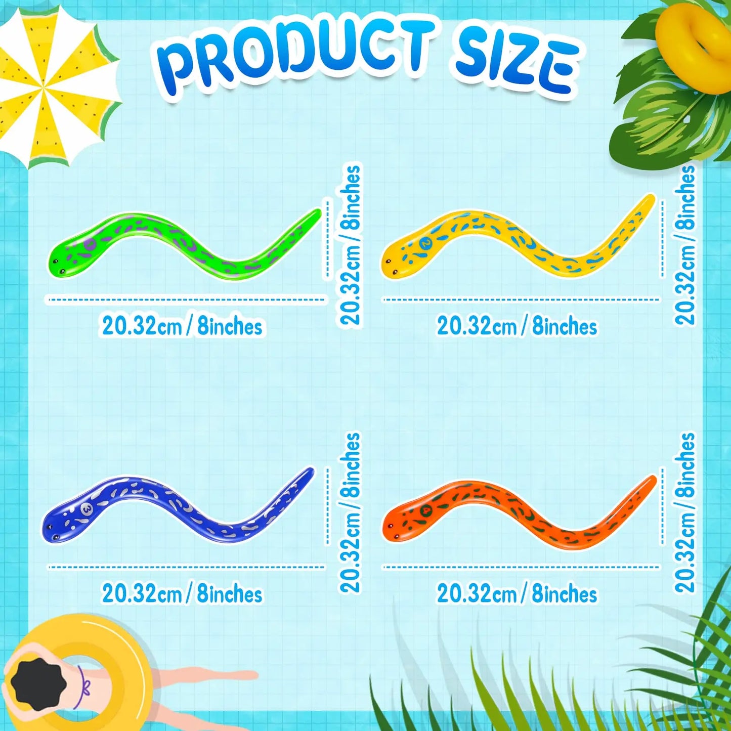 4 Pieces Dive Eels Catch a Snake Dive Toys Water Snake Toy Swimming Pool Games for Toddlers Boys Girls Teens Adults