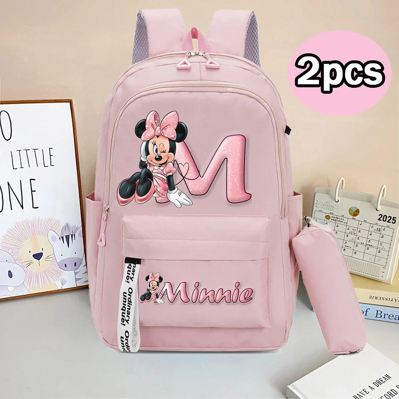 Minnie Mouse Backpack Pencil Case 2pcs Boy Girl Student Teenager Book Bags Men Rucksack Travel Backpack Mochila Escolar Gift