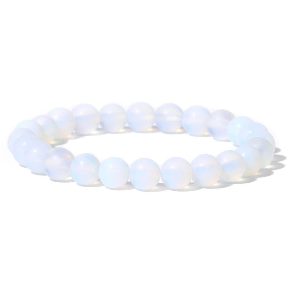Natural Stone Beads Bracelet 8mm Frosted Opal Malachite Quartz Beaded Elastic Bracelets for Women Men Fashion Jewelry Gift