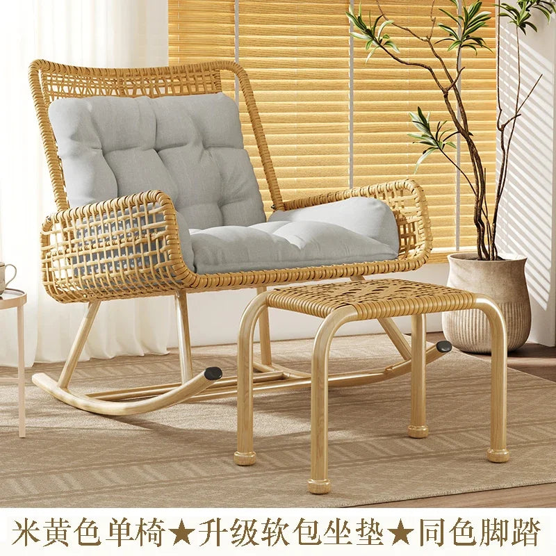Balcony Rocking Chair 2024 New Adult Lunch Break Reclining Chair Lazy Sofa Adults Can Sleep Leisure Rattan Chair