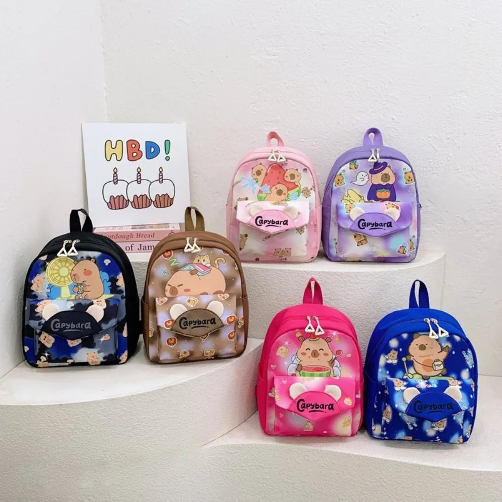 Cute Large Capacity Capybara Backpack Nylon Ultra-light Cartoon Animal Schoolbag Wide Straps Kids Book Bag Children