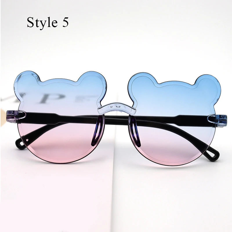 Hot Sale!Children Cute Cartoon Bear Shape Sunglasses Rimless UV400 Kids Sun Eyeglasses Outdoor Anti-Glare Girls Boys Sunglasses