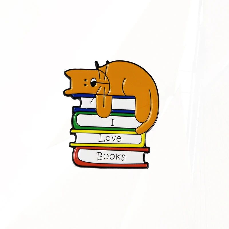 Brooches Bag Clothes Lapel Pin Animal Reading Badge Puppy Jewelry Gift for Kids Friend I Love Books Enamel Pin Custom Dog Cat