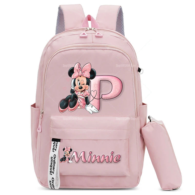 Minnie Mouse Backpack Pencil Case 2pcs Boy Girl Student Teenager Book Bags Men Rucksack Travel Backpack Mochila Escolar Gift